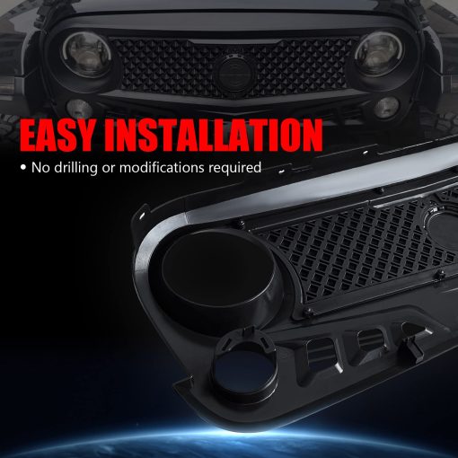 Parrilla Delantera con Rejilla de Malla Negra Mate para Jeep Wrangler 2007-2018 Rubicon Sahara Sport JK for Jeep Wrangler JK JKU 2007-2018 (Asedio) - Imagen 5