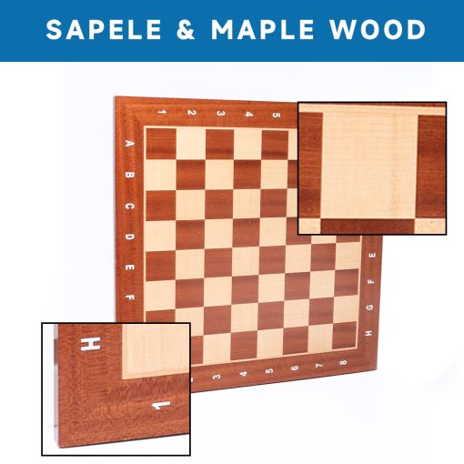 Tablero de Ajedrez Profesional de Torneo GSE Games & Sports Expert, Solo Tablero de Ajedrez de Sapele y Arce Incrustado, Tablero de Ajedrez Portatil para Principiantes, Ninos, Adultos (Grande: 19" / Cuadrado: 2" Brown) - Imagen 3