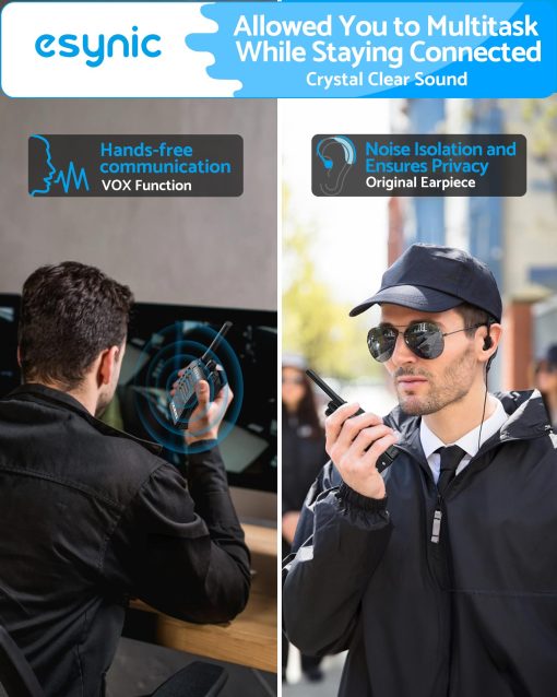 eSynic 4Pack Walkie Talkies Profesionales para Adultos 5KM/3 Millas Largo Alcance Mejores 16CH Walkie Talkies Recargables VOX Radio Walkie Talkies Con Audifonos Regalos Maravillosos Para Adultos Ninos etc - Imagen 4