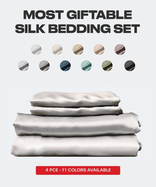 JUEGO DE SaBANAS 100% SEDA DE MORERA SUNDAYSILKS? | Juego de Sabanas de Seda Pura | 4 Piezas de Sabanas de Seda de Morera Tamano Queen | Set de Ropa de Cama de Seda Natural | Suave, Duradero | Seda Organica de Grado 6A [Color Cuarzo Plateado] - Imagen 3