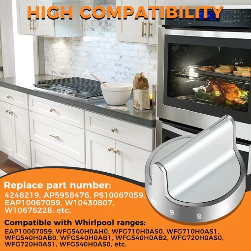 MOOTVGOO 5 Pack Perillas de Estufa de Gas W10766544, Perillas de Cocina de Acero Inoxidable de Repuesto para Estufa de Gas Whirlpool WFG540H0ES0, Reemplaza W10430807, W10676228, AP5958476, 4248219, EAP10067059, PS10067059 - Imagen 4