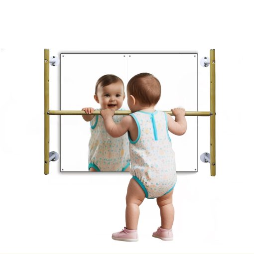 Set de Espejo de Coordinacion Montessori - Barra de Traccion y Espejo para Bebes, Ninos Pequenos | Desarrolla Habilidades Motoras Auto-Exploracion | Incluye Hardware | Espejo de Acrilico de Seguridad de Plexiglas y Barra de Acero Recubierta de Polvo
