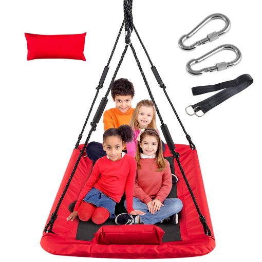 LITTLELOGIQ Columpio de arbol para niños, 59 pulgadas Conjuntos de columpios al aire libre para el patio trasero, Asiento de columpio de plataforma voladora con 2 correas colgantes, Capacidad de 700 lb, Cuerdas ajustables, Regalo para adultos, niños, niñas - Rojo - Imagen 7