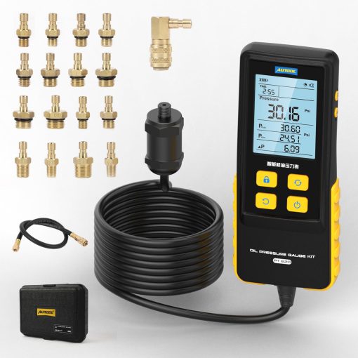 AUTOOL Probador de Presion de Aceite, Manometro Digital de Presion de Aceite, Kit de Herramientas de Diagnostico de Prueba de Presion de Aceite del Motor de 0-426 PSI 0~29bar con Manguera de Prueba y 17 Conectores, Pantalla Retroiluminada