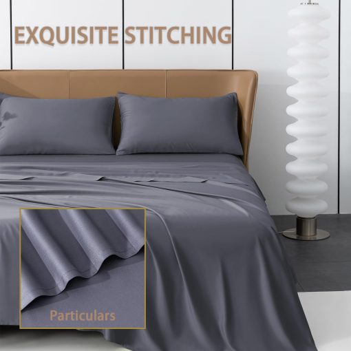 Juego de Sabanas de Enfriamiento Levoo de Bambu Viscosa 18"-24" Bolsillo Extra Profundo Juego de Sabanas de Enfriamiento para Personas Calurosas Sabanas de Cama de Seda 4 Piezas (Tamano King de California, Gris Oscuro) - Imagen 8