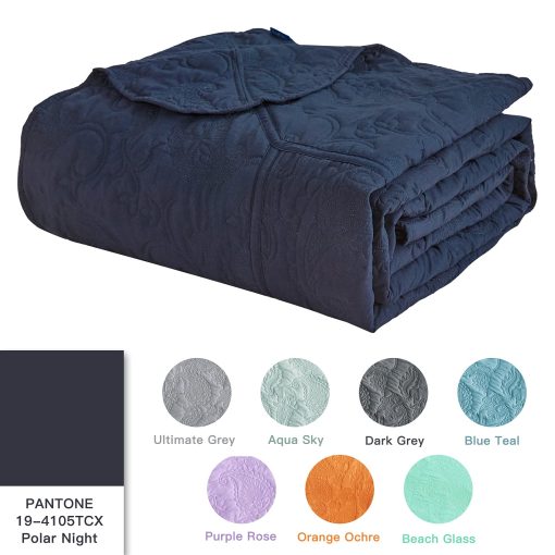 Colcha de cama extra grande HZ & HY 128x120, Edredon acolchado, Juego de ropa de cama, Ligero, Reversible, de Lujo, 5 Piezas, 100% Microfibra, King/Cal King, Azul Marino - Imagen 4