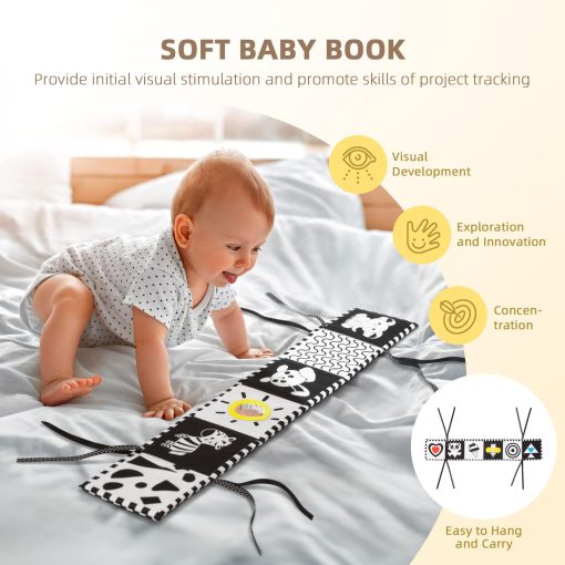 Set de Juguetes Montessori OOOK para Bebes de 0-3 Meses, Incluye Libro de Tela Suave, Cartas en Blanco y Negro, Hitos Mensuales del Bebe, Manta de Seguridad de Conejito y Pelota de Entrenamiento de la Vision - Imagen 3