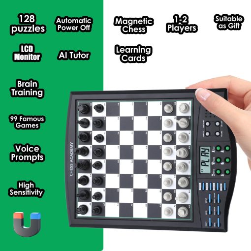 Tablero de Ajedrez Electronico Talking Chess Academy, Tablero de Ajedrez Inteligente con Sistema de Ensenanza de Voz, Juego de Ajedrez de Computadora con Piezas Imanes Resistentes, 1-2 Jugadores, Ajedrez Electronico - Simple y Portatil para Viajes - Imagen 5