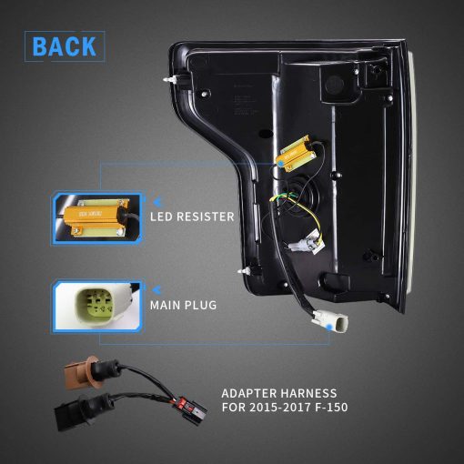 Luces traseras LED VLAND compatibles con Ford F-150 / Raptor 2015-2019 Pickup Truck con Senal de Giro Roja (No Apto para XLT / Lariat y Fabrica con Version BLISS o LED), Humo - Imagen 3