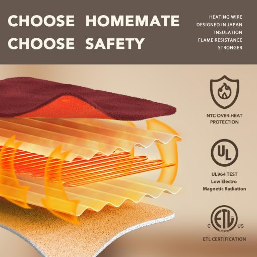 Cobertor Electrico Homemate Queen - 84"x90" - Calienta Camas Tamaño Queen Control Dual 1/2/4/6/8 Horas Auto-Apagado 10 Niveles de Calor Proteccion contra Sobrecalentamiento Certificacion ETL - Imagen 3