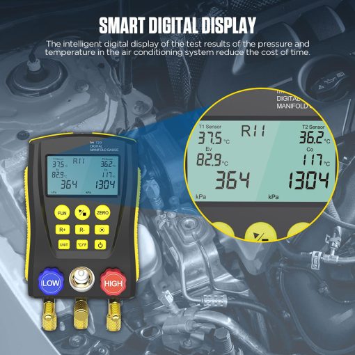 Medidor de Presion de Manifold Digital de Refrigeracion HVAC Prueba de Fugas de Prueba de Presion de Vacio de Temperatura con 3 Mangueras Incorporadas 89 Base de Datos LM120 - Imagen 8
