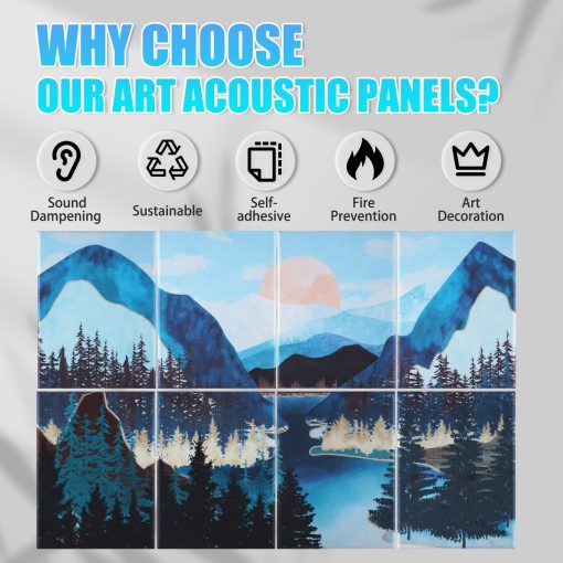 Paneles Acusticos Tutmyrea Art, Aislantes Acusticos Decorativos Autoadhesivos, Paquete de 8 Paneles Absorbentes de Sonido Acustico, 48" x 32" para Hogar Oficina (Paisaje Verde) - Imagen 4
