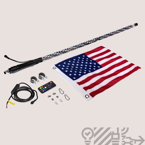 True Mods 3ft Spiral RGB LED Whip Light for UTV ATV [Control Remoto RF] [Bandera de EEUU] Antena Palo de LED Impermeable para RZR Can-Am Polaris SxS 4x4 Cuatrimoto Buggy 4 Ruedas Accesorios - Imagen 7