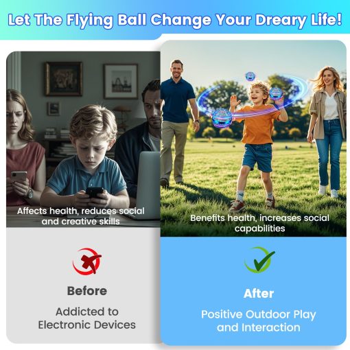 Juguete de Pelota Orb Voladora, Bola de Hover Controlada a Mano con Luces LED, Globo Boomerang Giratorio de 360?, Juguetes Geniales Mini Drone Spinner para Ninos, Regalo Ideal de Cumpleanos y Festival para Ninos y Ninas - Azul Brillante - Imagen 5