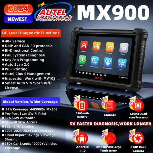 Autel Scanner Maxicheck MX900 Herramienta de Escaner OBD2 Actualizacion de MaxiCom MK808 PRO MX808S MK808 MK808BT DS808 MP808S 40 + Servicios Escaner Bidireccional de Diagnostico de Todos los Sistemas 10000+ Vehiculos DoIP CAN FD - Imagen 2