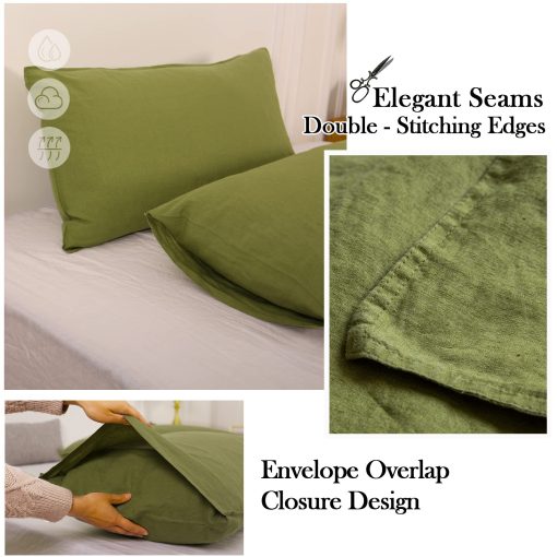Juego de sabanas Simple&Opulence 100% Lino 4 piezas Estilo Basico, Bolsillo Profundo, Lino Frances Lavado Natural, Sabanas Transpirables Suaves - Verde Oliva, Queen - Imagen 4