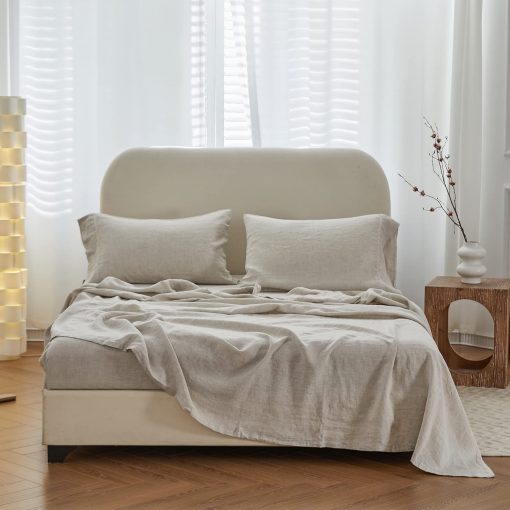 Juego de sabanas de lino Simple&Opulence con dobladillo de encaje - 3 Piezas, 100% Lino Europeo Puro Lavado, Sabanas de Cama (1 Sabana Plana, 1 Sabana Ajustable, 1 Funda de Almohada) - Transpirables y Suaves (Lino con Encaje, Twin) - Imagen 7