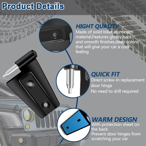 Kit de bisagras de puerta B.ZSSY JK Compatible con Jeep Wrangler JK JKU 2007-2018 8 Pcs-Negro Brillante - Imagen 3