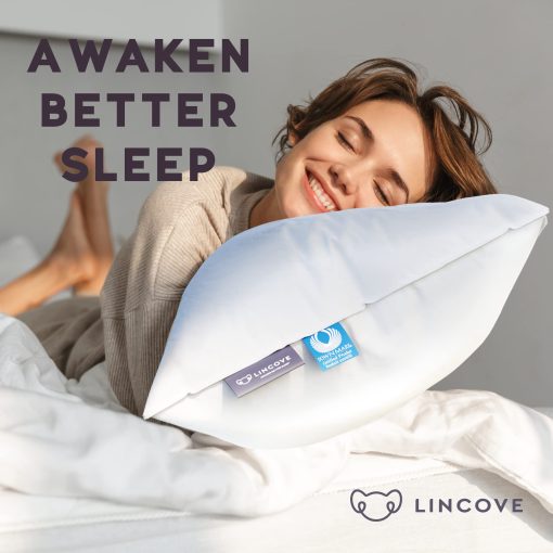 Almohada Lincove 100% European Down Venus - Relleno de Plumon Aleman de 600 Fill Power, Funda de 400 Hilos, Hecha en Canada - Coleccion de Lujo, King - Suave - Imagen 6