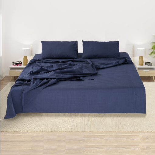 Juego de Sabanas y Fundas de Almohada de Lino Europeo WHOLEWOOLS - Juego de Sabanas de Sabana Bajera de Lino Natural - 4 Pzas Ultra Suaves (2 Fundas de Almohada, Sabana Ajustable y Sabana de Cama) (Completo, indigo) - Imagen 8