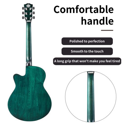 Guitarra Acustica Premium Soldin de 40 Pulgadas con Tapa de Abeto Macizo - Kit Bundle Con Funda, Soporte de Guitarra, Afinador, Correa, Capodastro, Cuerdas, Pano de Limpieza y Puas (Azul Nilo) - Imagen 5