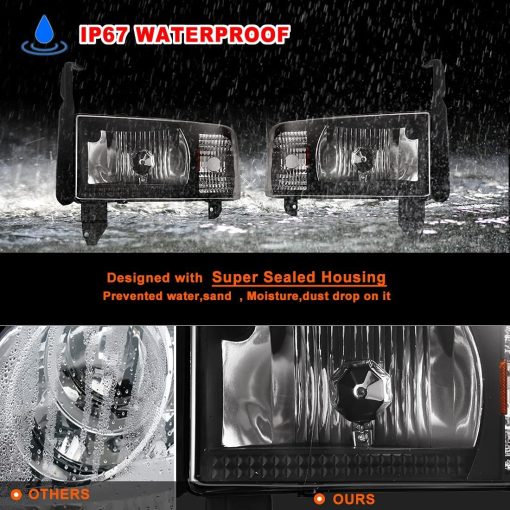 Faros Proyectores Nixon Offroad para Dodge Ram 1500 1994-2001 / Dodge Ram 2500 94-02 3500/ Dodge Ram 4000 1995-2002 (Todos sin Paquete Deportivo) Ensamblaje de Faros Alto y Bajo Lente Transparente - Imagen 2