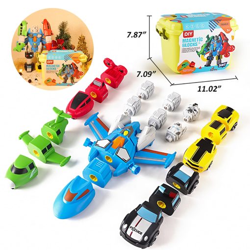 Juego de Vehiculos Magneticos QUERCITRON 5 en 1, Transformable a Robot, Kit de Figuras de Accion para Ensamblar y Mezclar con Caja de Almacenamiento, Regalo de Cumpleanos y Navidad para Ninos y Ninas de 3 a 7 Anos - Imagen 6