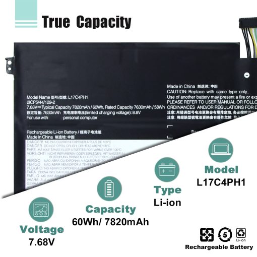 BOWEIRUI L17C4PH1 Bateria de reemplazo para Lenovo Yoga 7 Pro Pro-13IKB C930 C930-13 C930-13IK C930-13IKB C930-131KB C930-13IKB 81C4 Series 5B10Q82425/6/7 928QA225H L17M4PH1 L17M4PH2 L17L4PH2 - Imagen 2