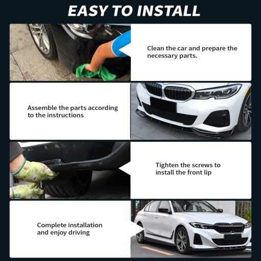 Aleron delantero AAriguthel G20 compatible con 2019-2022 3 Series G20 Sedan 320i 330i 330e M340i 318d 320d 330d 3Pcs Lip Chin Spoiler Gloss Black Front Bumper - Imagen 4