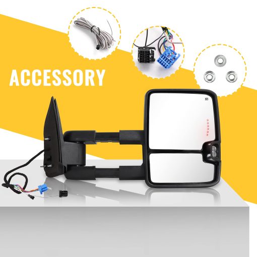 Espejos de remolque Sanooer para 2003-2007 Chevy Silverado Suburban Avalanche Tahoe GMC Sierra Yukon con cristal electrico, luz de senal de giro de flecha, lampara de respaldo, calefaccion extensible, juego de pares (Pintado de blanco 8624) - Imagen 5