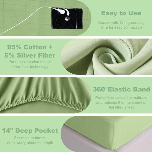 Sabanas de conexion a tierra con sabana ajustable y sabanas de conexion a tierra para terapia de sueno saludable con cable de 15 pies (Verde, California King) - Imagen 2