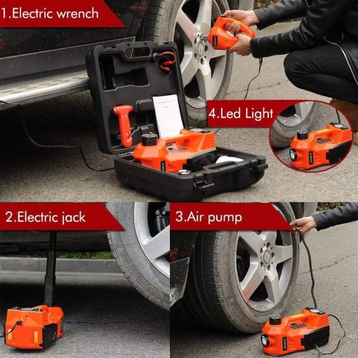 Kit de Reparacion de Llantas para Automoviles Multifuncional 3 en 1 KUNFINE 5 Toneladas Gato Electrico Elevador de Llantas Hidraulico Inflador de Aire de Jack de Piso para Automoviles Bomba de Inflado LED Llave de Impacto Electrica para SUV Baul Sedan Furgoneta - Imagen 8