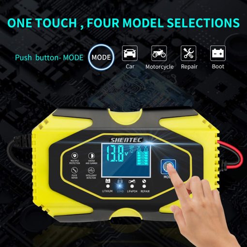 Cargador de bateria y mantenedor de carros Shentec 12V 6A / 24V 3A, Inteligente Display LCD de 7 etapas para Automoviles, Motocicletas, Baterias de Plomo-acido - Imagen 2