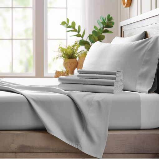 Juego de Sabanas Cal King de 4 Piezas Bamboo Bay - Juego de Sabanas de Bambu 100% Viscosa - Sabanas Ultra Suaves para Dormir Caliente - Ajuste de hasta 16" de Bolsillo Profundo - Gris Claro