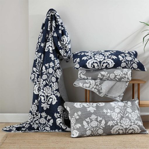 Juego de Colcha Qiqiong Queen, Azul Marino 100% Algodon Colcha Floral Acolchada Queen Tamaño Granja Paisley Reversible Juego de Ropa de Cama Ligero Funda de Edredon para Todas las Temporadas, 3 Piezas - Imagen 6