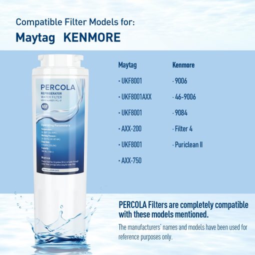 Filtro de Agua PERCOLA 9084, Certificado NSF 42, 53 y 401, Repuesto de Filtro para Kenmore 9084, 469084, 9006, 46-9006, 9005, 469005, 9992, 469992, 469992P (Paquete de 3) - Imagen 2