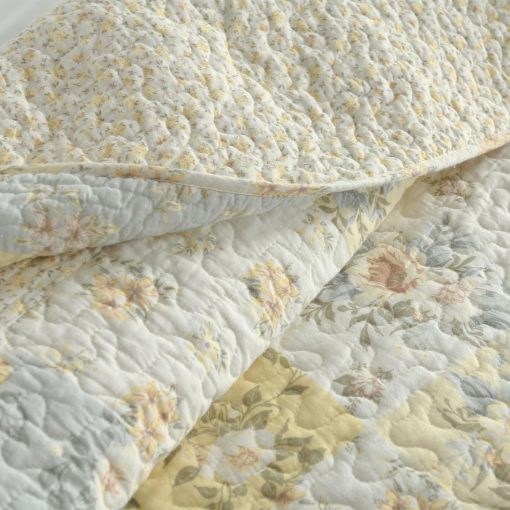 Colcha de Rey Sobredimensionada DDUOXIN (120"x120") - 100% Algodon Reversible con Estampado Floral Acolchado, Fundas de Almohada, Juegos de Colchas Ligeras Estilo Granja, Amarillo, Rey/ Cal King - Imagen 6