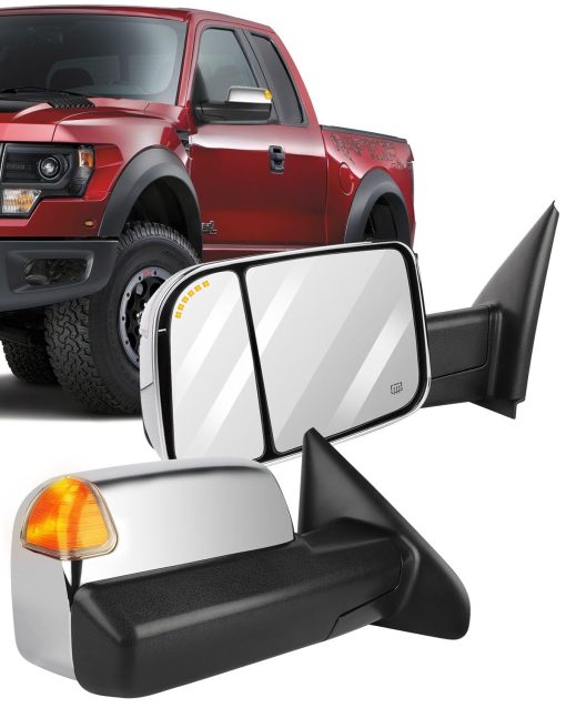 Espejos de Remolque ECCPP para Dodge Ram 1500 2500 3500 2002-2008 Power Heated con Luz de Senal de Flecha Lado del Conductor y del Pasajero Par Manual Abatible Tapa Cromada
