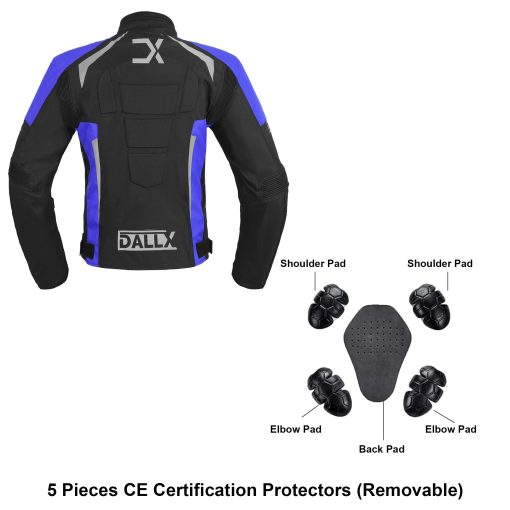 Chamarra de Moto DALLX Textil Impermeable para Hombre Dualsport Enduro con Armaduras CE Todo Clima (Negro Azul, Pequeno) - Imagen 4