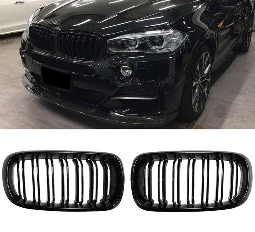 Parrilla delantera JUEDIMA F15 F16 - Negro brillante Rejilla de rinon frontal Compatible con BMW 2014 2015 2016 2017 2018 X5 F15 X6 F16 X5M X6M Rejilla de aletas gemelas