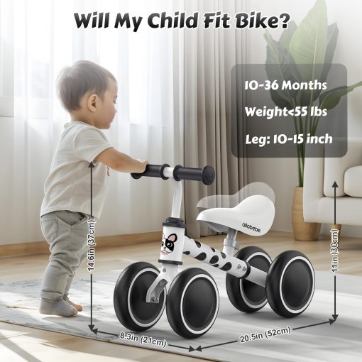 allobebe Bicicleta de Equilibrio para Bebe de 1 Ano, Primer Bicicleta de Equilibrio para Ninos Pequenos, Bicicleta sin Pedales de 4 Ruedas para Bebes de 12-24 Meses, Regalo de Cumpleanos para el Primer Ano, Perro Manchado - Imagen 6