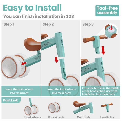 Bicicleta de equilibrio para bebes con luces coloridas para ninos y ninas de 1-2 anos, 10-24 meses, bicicleta de equilibrio para empujar, 4 ruedas, primera bicicleta para ninos, regalos de cumpleanos para ninos pequenos en edad preescolar - Imagen 9