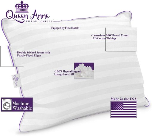 Almohadas de lujo Queen Anne - Paquete de dos (2) - Majesty Down - Alternativa de plumon sintetico - Almohadas hipoalergenicas sin alergias - Hechas en EE. UU. (Firme estandar) - Imagen 3