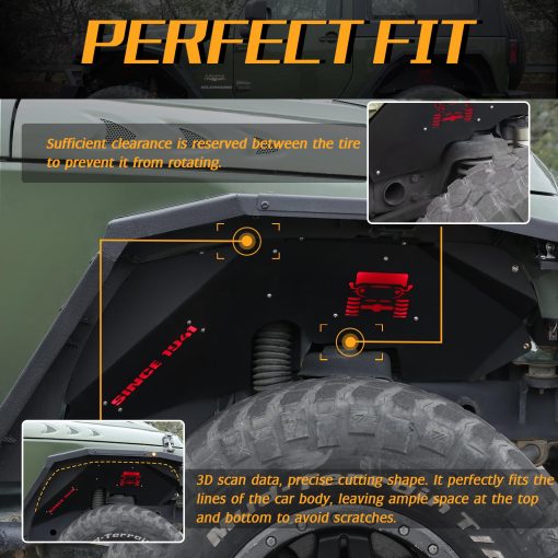 JROAD Inner Fender Front Fender Liners Compatible with Jeep Wrangler JK JKU Aluminum,con 4 luces LED para 2007-2018 Accesorios Wrangler JK JKU Sport Sahara Rubicon 2/4 Puertas - Imagen 4