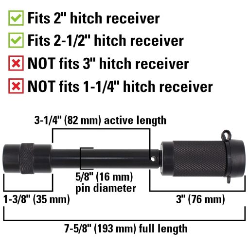 Conjunto de bloqueo de enganche de remolque con llave iguales TowWorks 79633 de 5/8" con separacion extra larga de 3-1/4", Doble seguridad Pestillo de bloqueo de enganche de remolque para enganches de Clase III IV con receptores de 2" y 2.5", Paquete de 3 - Imagen 4