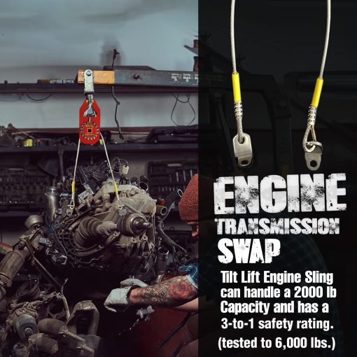 Oberg Tilt Lift - Correa de elevacion del motor | Sin complicaciones de cadena de grua | Capacidad de 1 tonelada | Inclinacion de 45 grados | Operacion con una sola mano | Cambio de motor facil | Montaje de grapas que se fijan a cualquier motor | Factor de seguridad de 3 a 1 - Imagen 4