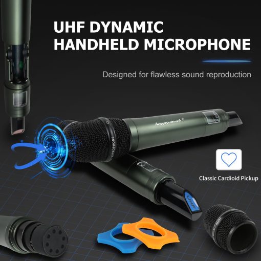 Sistema de Microfono Inalambrico Profesional UHF happymusic, 2 Canales Set de 2 Microfonos de Mano sin Cable, Escaneo Automatico, Hasta 350ft para Cantar, Karaoke en Casa, Iglesia, Boda (UT22) - Imagen 6