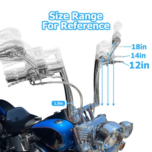 Manillar de 14" para Ape Hangers 1.5 pulgadas Fat Monkey Bar Negro Compatible con Harley Softail Dyna Sportster XL 883 1200 y modelos Road King 1994-2022 y Road Glide 1998-2013 - Imagen 8