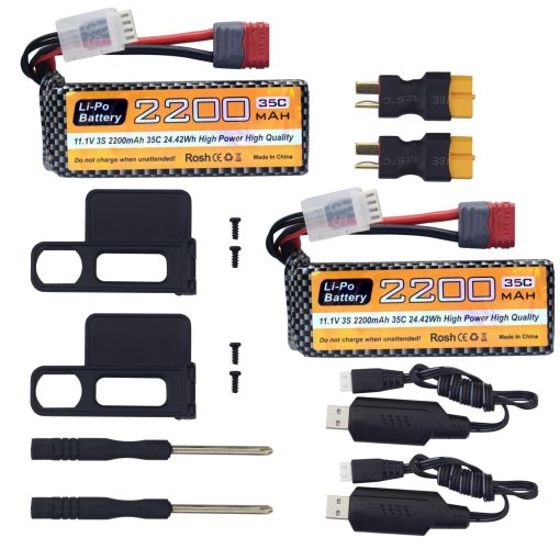 Fytoo 2PCS 11.1V 2200mAh 35C 3S Bateria de Lipo con Conector en T con 2 Cables de Carga USB para MJX H16P H16E H16GT H16BM H16PL 14301 HP161S HP163S HP141 HP141S Coche RC de Alta Velocidad Modelo de Coche de Deriva