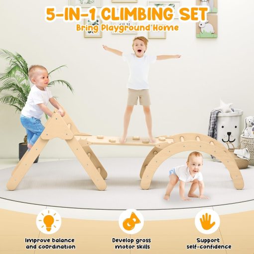 Juguetes de Escalada para Ninos Pequenos Zupemo, Set de Triangulo Pikler Montessori para Ninos Pequenos en Interiores, Set de Escalada Plegable con Arco, Rampa, Triangulo, Tobogan, Balancin, Gimnasio de Triangulo de Madera Pikler en Interiores - Imagen 3